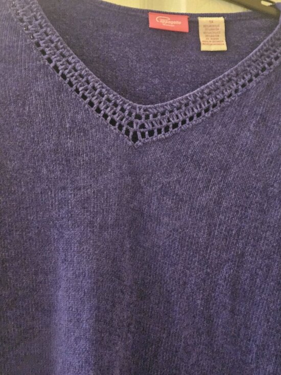 Papagallo soft purple v-neck warm holiday Minimalist pullover sweater 1X - Picture 3 of 9